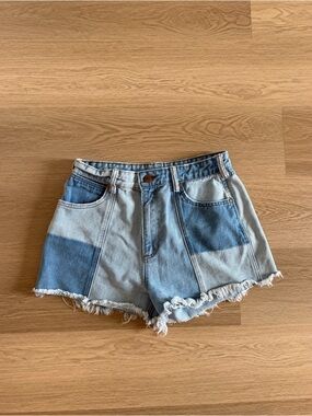 Billabong and Wrangler Patchwork high waisted shorts